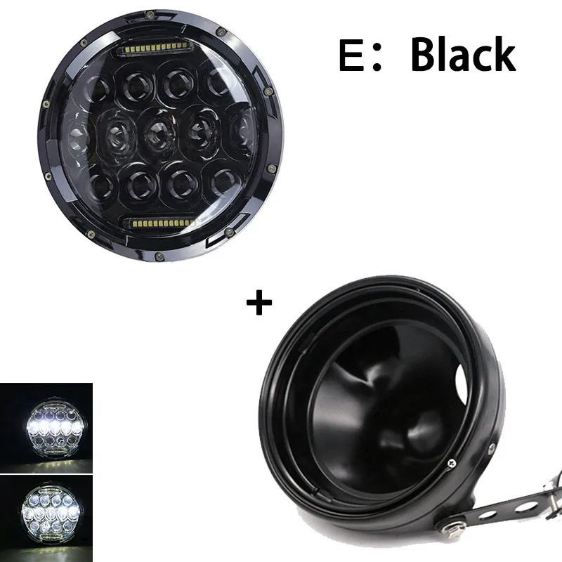 75W Black 1set E 7 дюймов светодиодные фары мотоцикла 40 Вт/60 Вт/80 Вт/90 Вт и 7 дюймов корпус корпуса фары кронштейны для Harley Yamaha Honda Suzuki Moto - Цвет: 75W Black 1set E