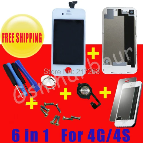 Для iPhone 4 Г/4S Сенсорный ЖК-Экран Digitizer Ассамблеи С назад Крышку Корпуса и Домашняя