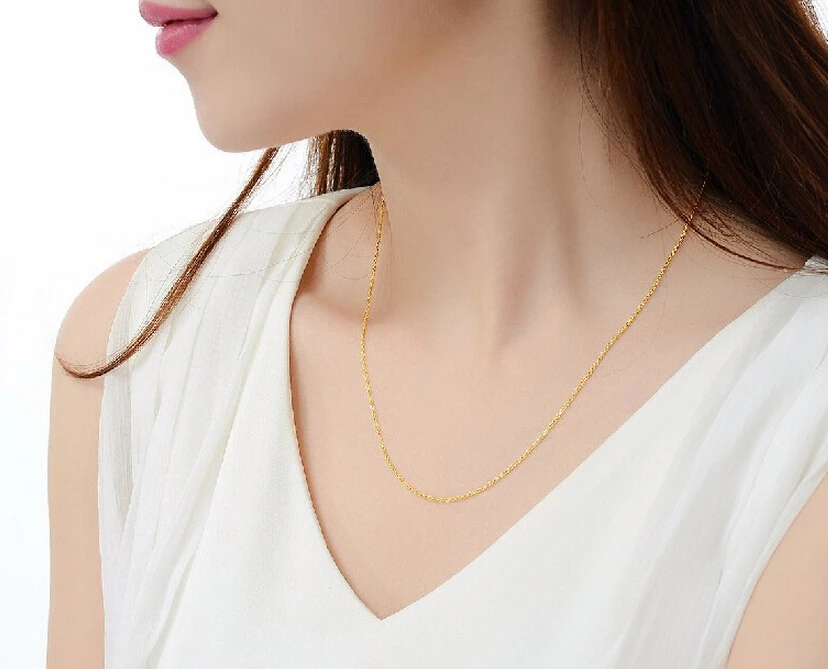 

Fashion Luxury 17 inch Solid 999 24K Yellow Gold Necklace chain O chain 2.92g