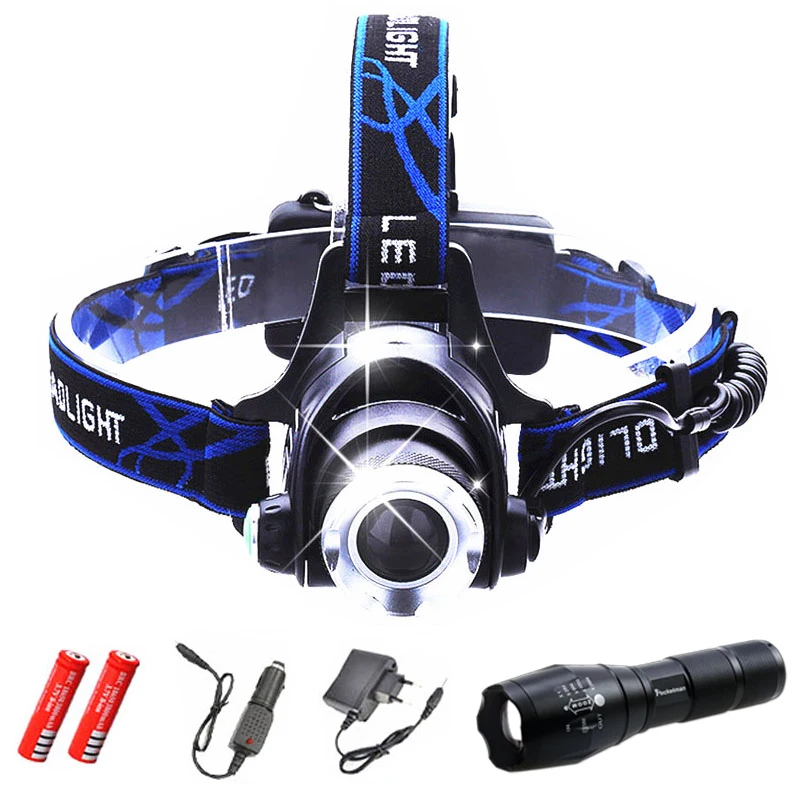 Package A Светодиодный головной светильник XM-L T6 с чипами, налобный фонарь, перезаряжаемый головной светильник с зумом, 2x18650 батареи+ Автомобильное зарядное устройство+ зарядное устройство постоянного тока, вспышка, светильник - Испускаемый цвет: Package A