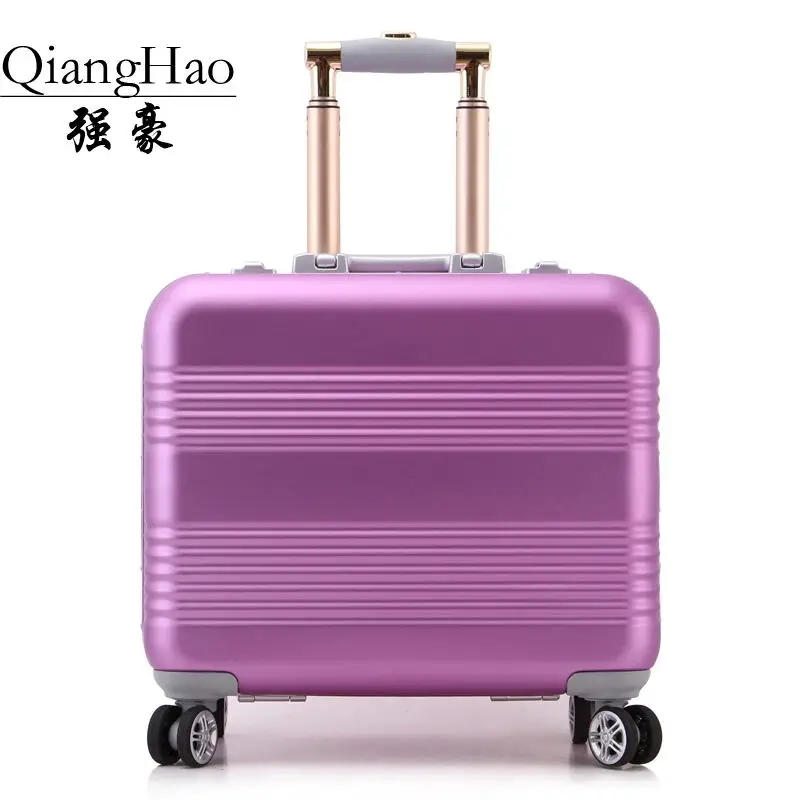 QiangHao, алюминиевый сплав, 18 дюймов, чемодан на колесиках, Дорожный чемодан с алюминиевой удочкой, Спиннер, колеса, багаж для переноски - Цвет: violet