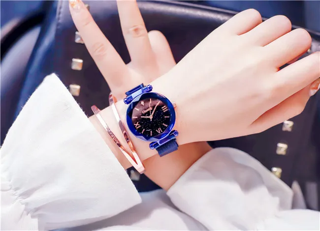Ulzzang, брендовые модные женские часы, звездное небо, розовое золото, женские часы, элегантные, повседневные, Роскошные, женские наручные часы, магнитные часы с застежкой