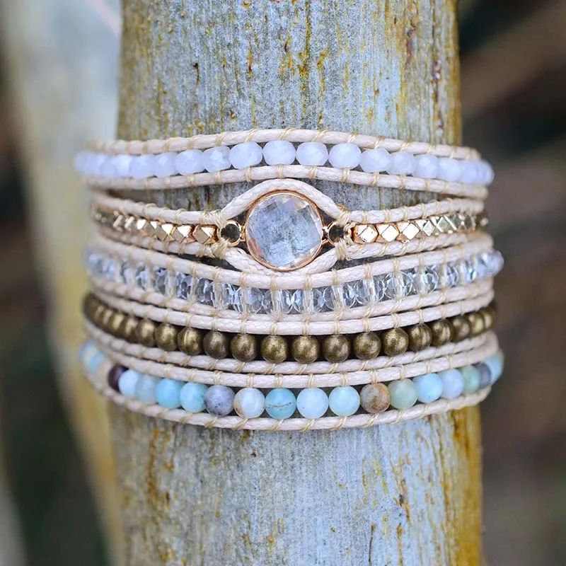 Новый Хрустальный веганский браслет из натурального камня 5 нитей тканый для