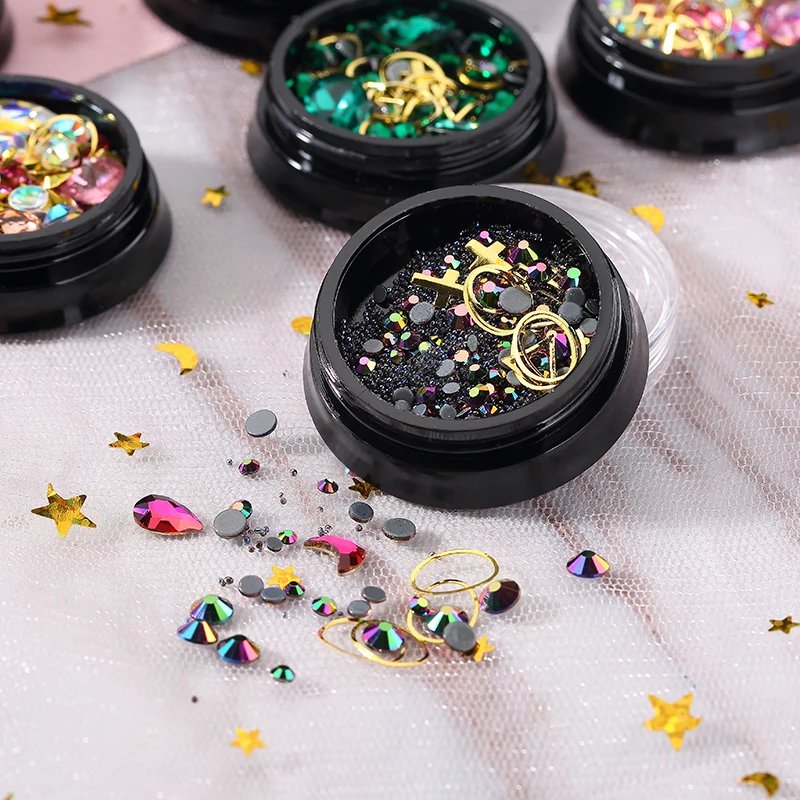 1 коробка цветные Стразы для ногтей ROHWXY блестящие кристаллы 3d украшения