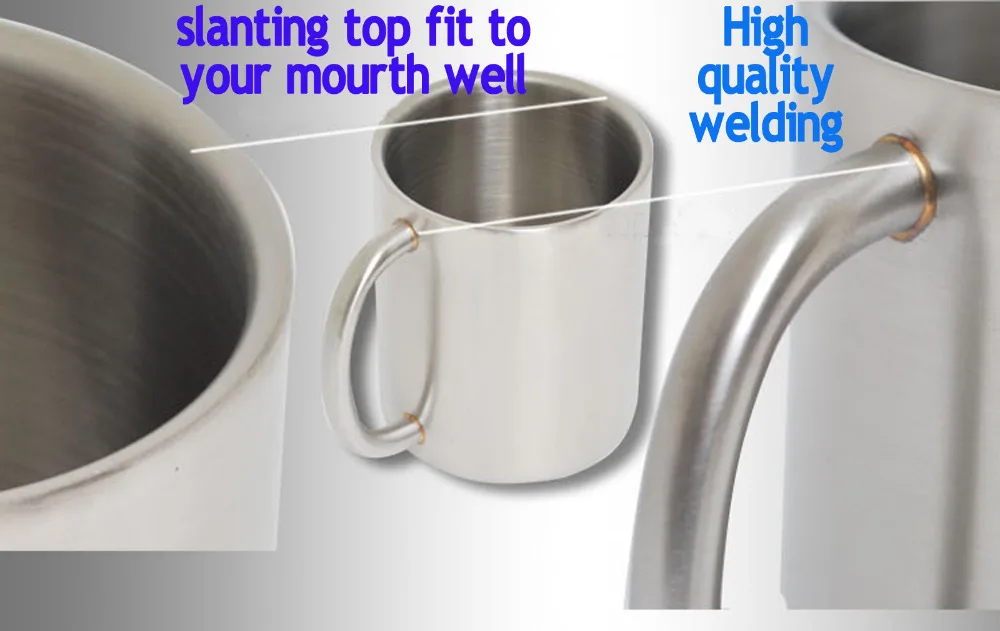 Кружка из нержавеющей стали с двойными стенками 250 мл ручкой качественная