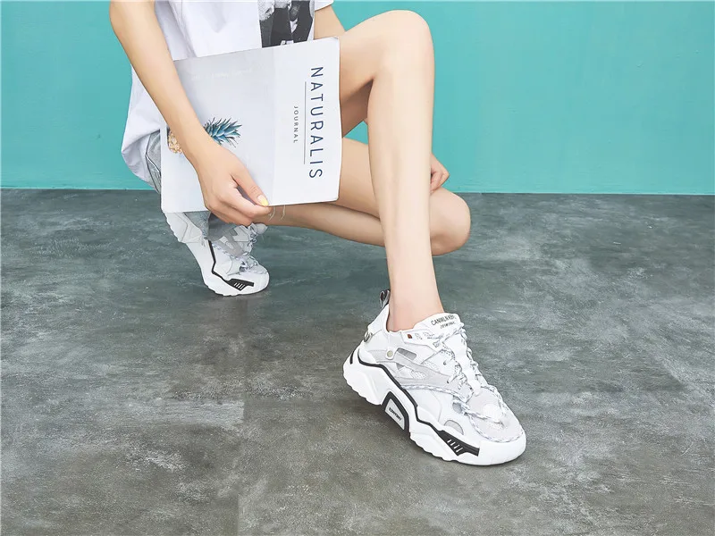 Повседневная Белая обувь; женские кроссовки на платформе; zapatos de mujer; модная брендовая обувь; chaussures femme; женская обувь из натуральной кожи; Цвет Черный