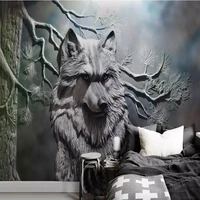 custom 3d modern european embossed forest wolf murals wallpaper living room bedroom wall decoration wall cloth tapety wall paper