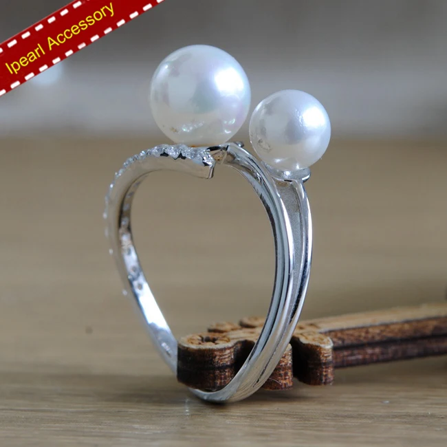 Женское серебряное кольцо с двойным жемчугом регулируемый размер | Украшения и