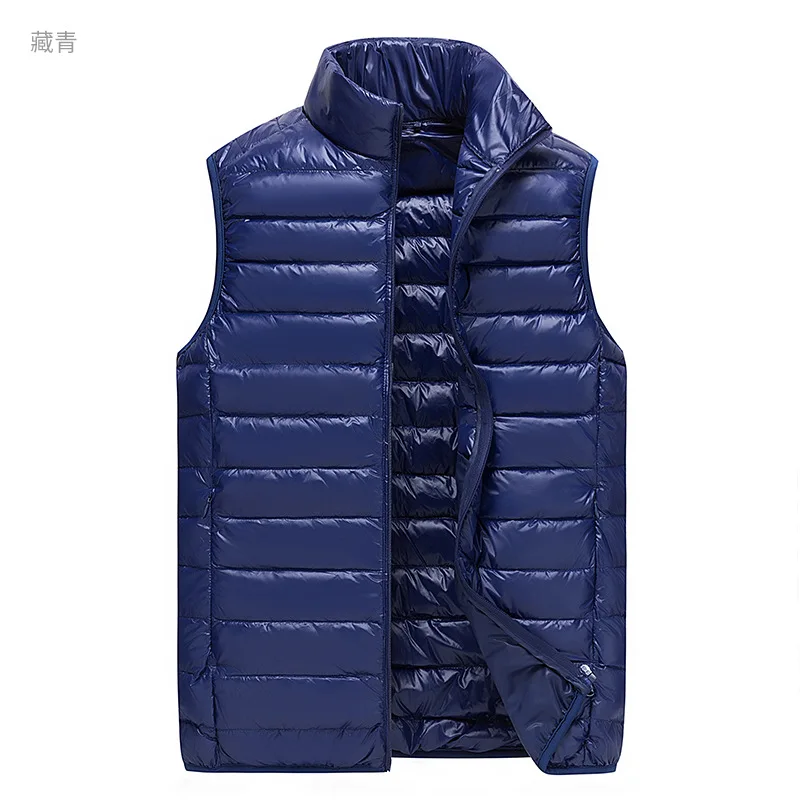 navy blue Новое поступление мужской жилет без рукавов зимний Сверхлегкий белый утиный пух жилет мужской тонкий жилет брендовый мужской ветрозащитный теплый жилет - Цвет: navy blue