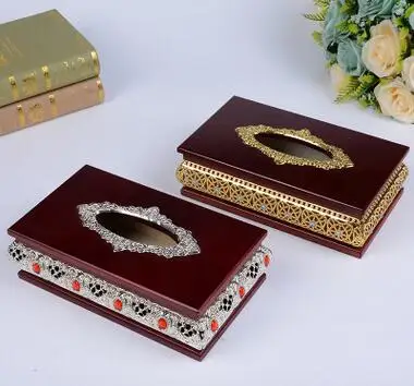 

luxurious rectangle hollow tissue box with Imitation diamond inlay metal napkin holdertissue box cover for serviette pa ZJH038