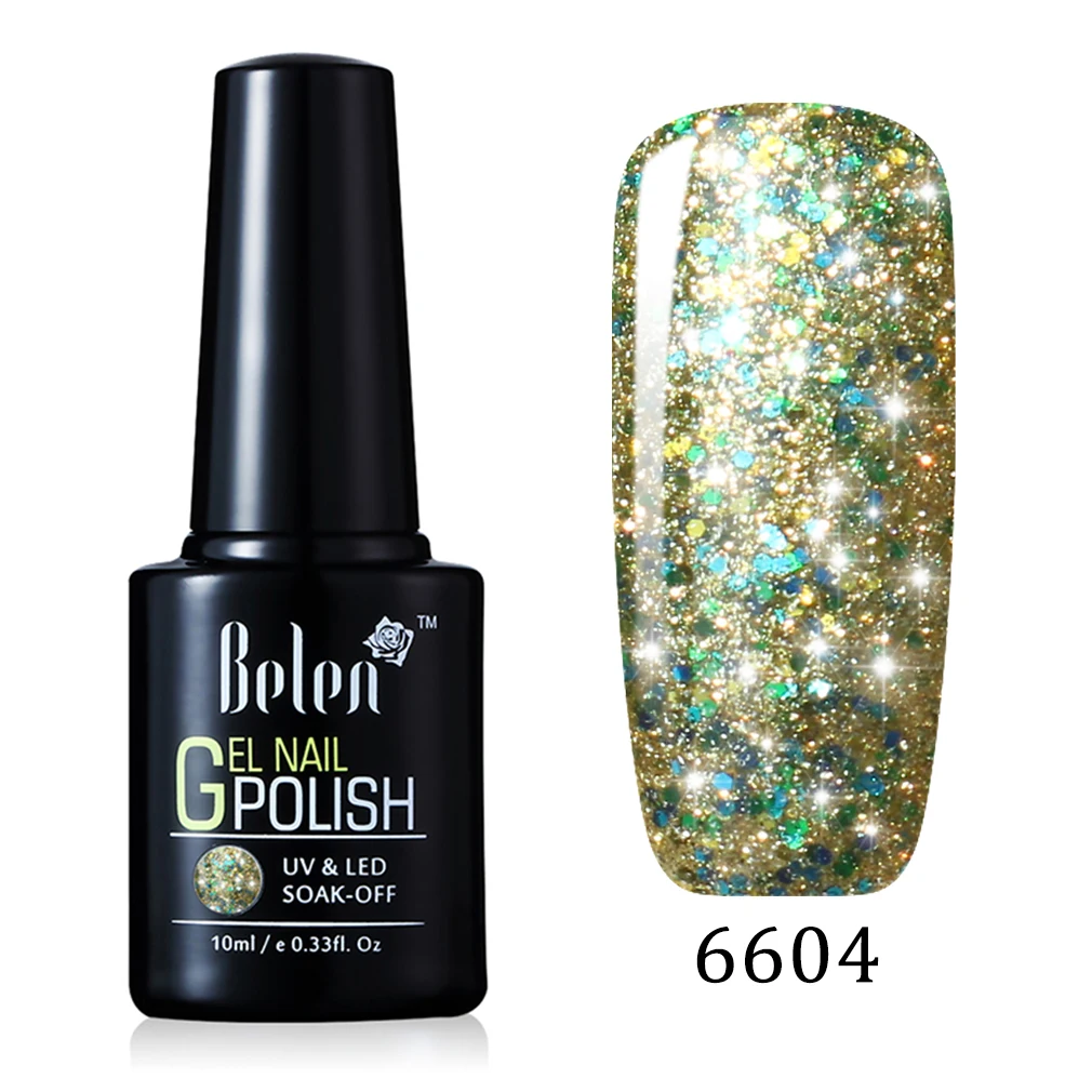 6604 Belen 10 мл УФ гель лак для ногтей Лаки Супер Bling гель лак Vernis Soak Off полу постоянный длительный База Топ - Цвет: 6604