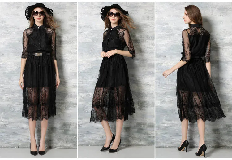 Лето Black Dress Дамы Кружева Сетки Лоскутное Рукав реглан Поясом Длинные Платья На Вечеринку Платье De Festa Dantel Elbise черное платье