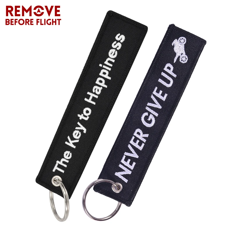 

Fashion Car Keychain Launch Keychains Motorcycle Key Ring Embroidery Happiness Key Fobs OEM Key Chain llavero moto Never Give Up