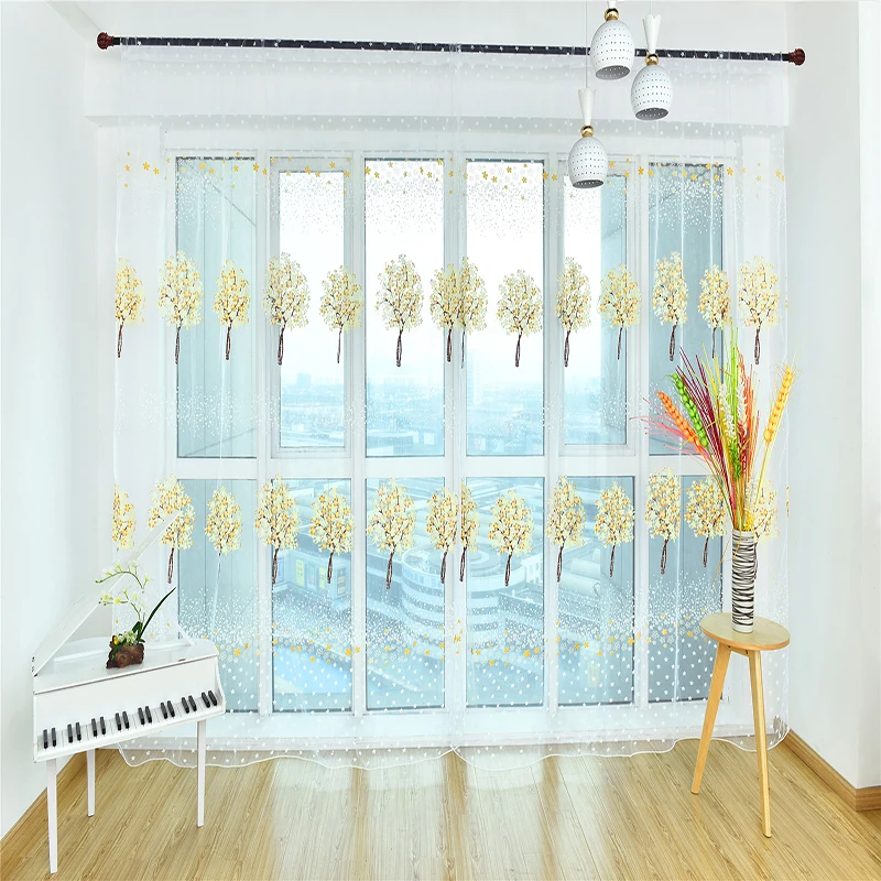 Тюлевые занавески из прозрачной вуали с принтом дерева для гостиной помещений