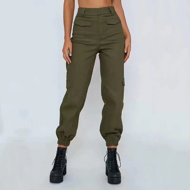 2019 женские осенние зимние брюки с высокой талией модные черные карманами по