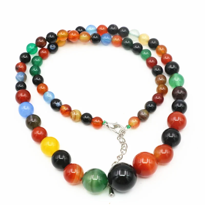 Multicolor Round Natural Stone Chalcedony Beads Strand Necklace For Women Elegant Tower Chain Necklaces Choker Jewels 18inch A66 | Украшения