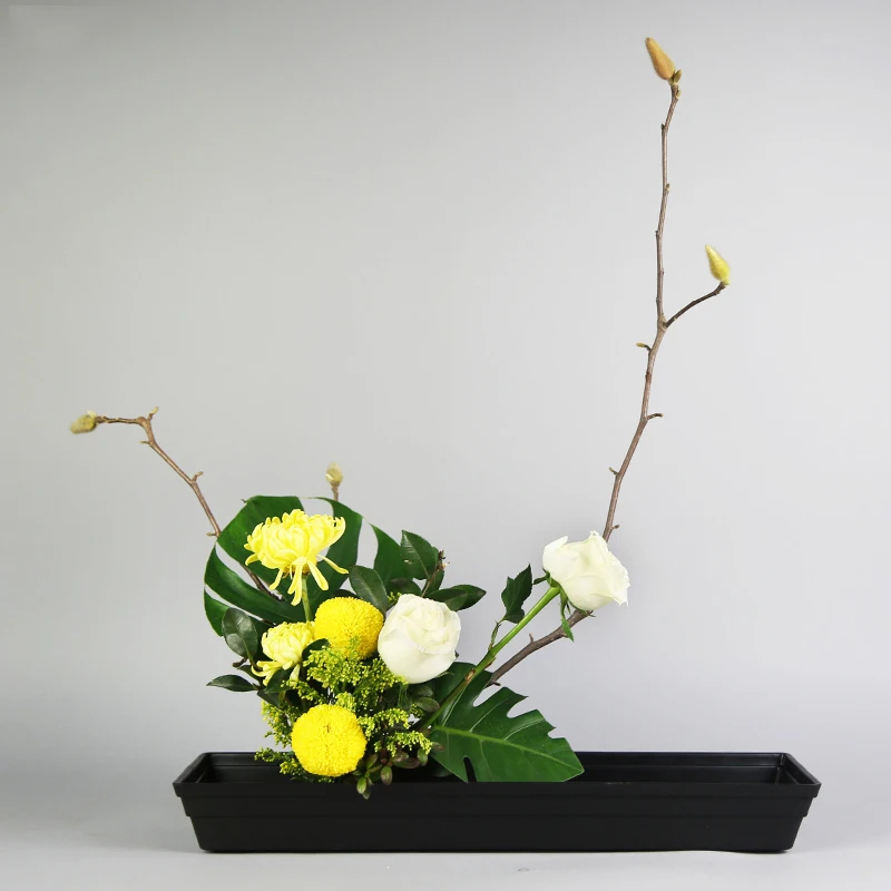 Японский учебный цветочный горшок Ikebana чистый прямоугольник пластиковый ваза