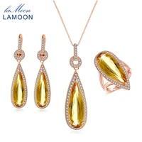 lamoon real 100 s925 sterling silver jewelry sets for women citrine natural gemstone luxury pear engagement jewelry v047 3