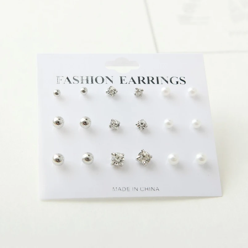 2018 New Hot Sale Simple Style Earring Set Water Drill with Pearl Round Stud Earrings for Women Fashion Jewelry SP0488 | Украшения и