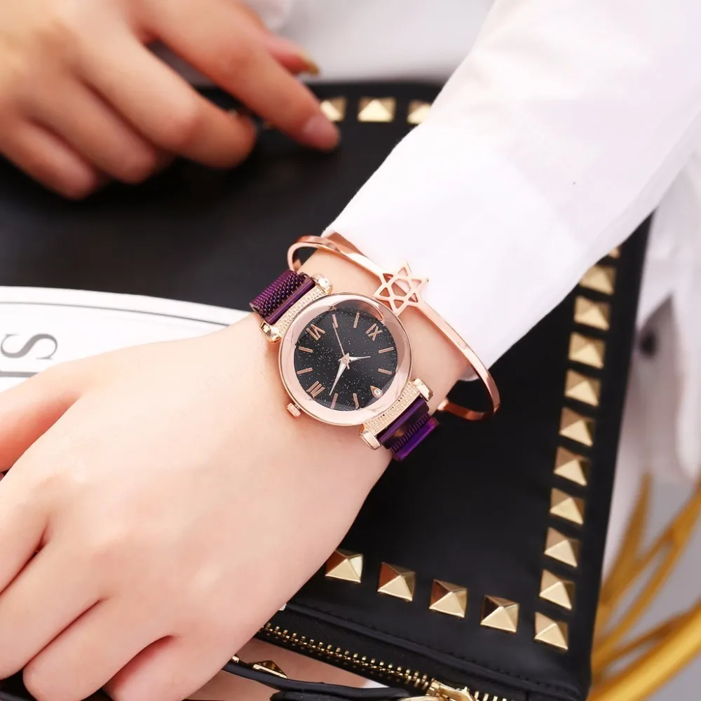 Женские часы с магнитной пряжкой цифрами в римском стиле застежкой|Женские