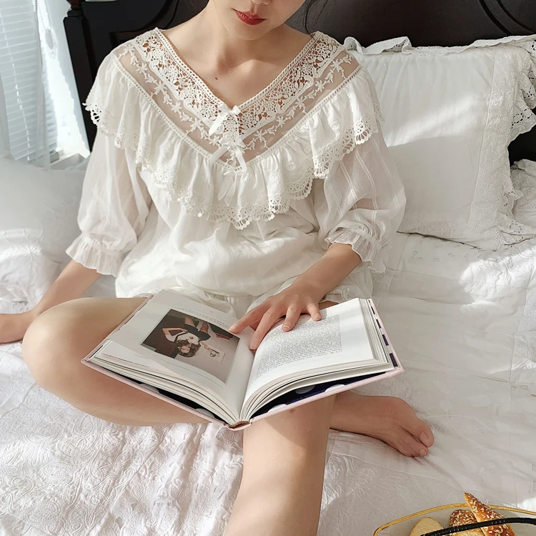 Летний женский пижамный комплект в стиле &quotЛолита&quot с V-образным вырезом топ