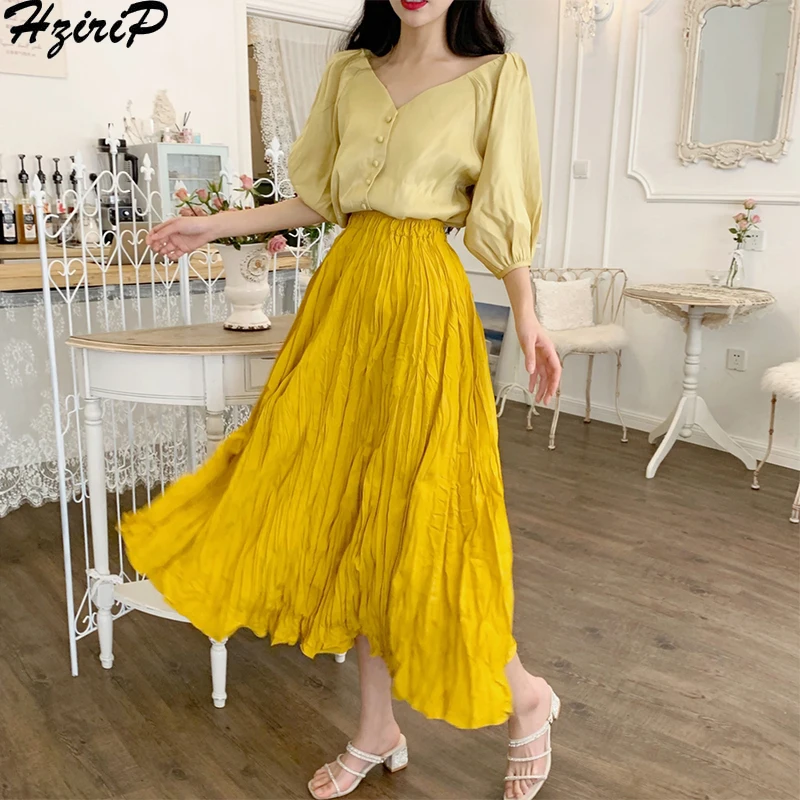 Hzirip Women 2019 Spring Summer Vintage High Waist Skirts Ladies Elegant A Line White Skirt 2 Colors | Женская одежда