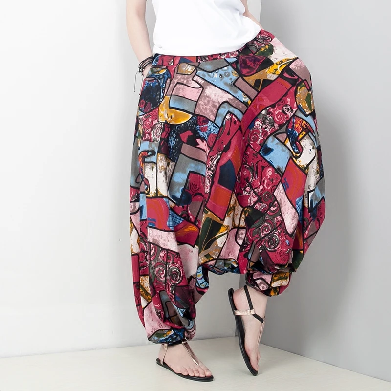 Непальские штаны с промежностью хлопковые брюки большого размера татуировкой