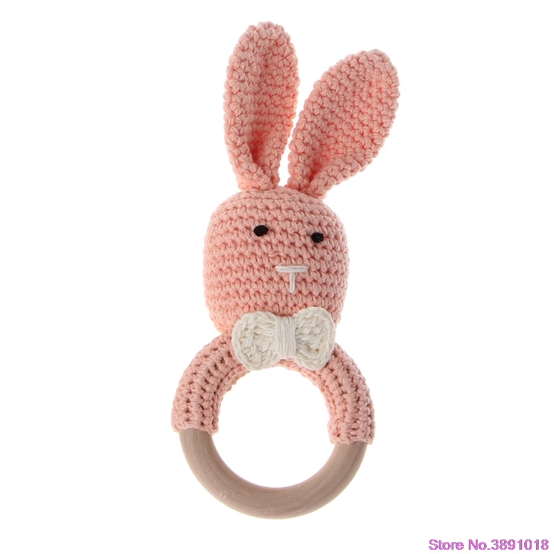 New Baby Bunny Ear Teether Wooden Teething Ring Newborn Sensory Toy Shower Gift