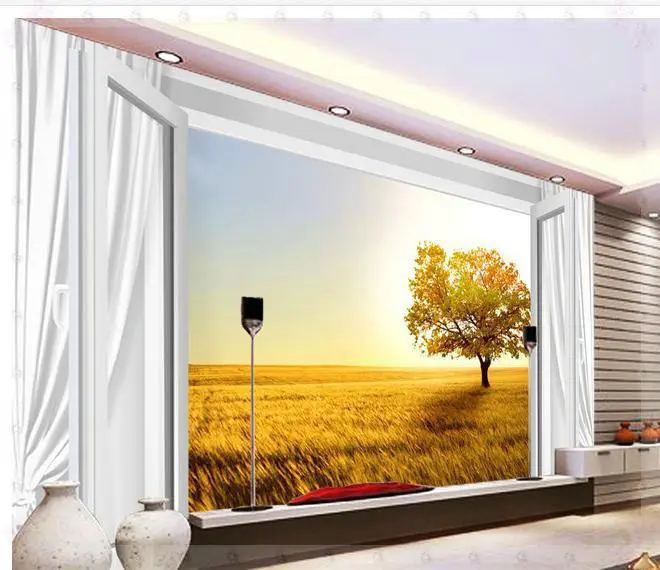 New large wallpaper Custom Golden autumn landscape window 3D mural wall paper papel de parede stickers8866 wallpa |