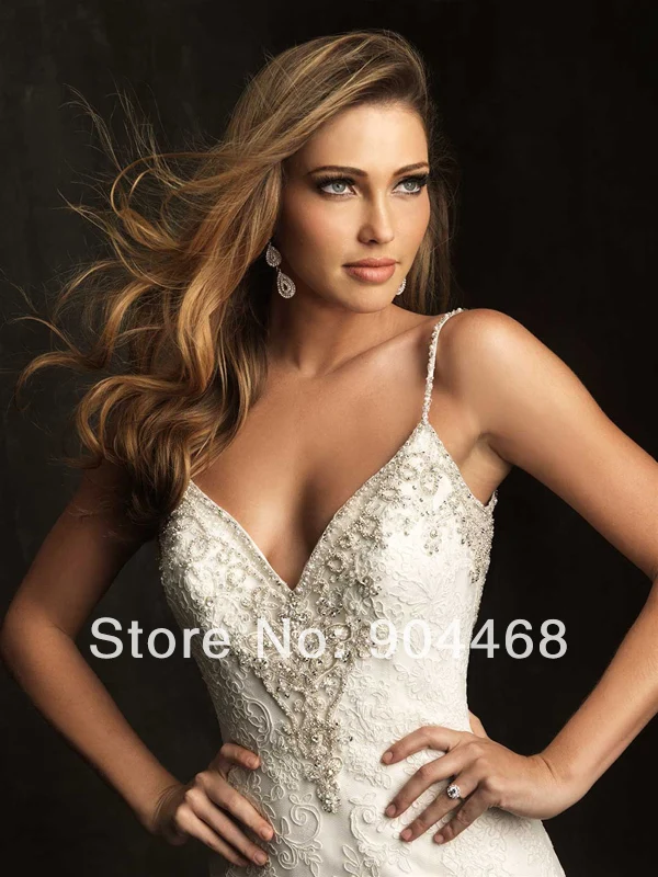 2015 Brand New A-line white/Ivory satin lace beaded sashes dresses wedding gown |