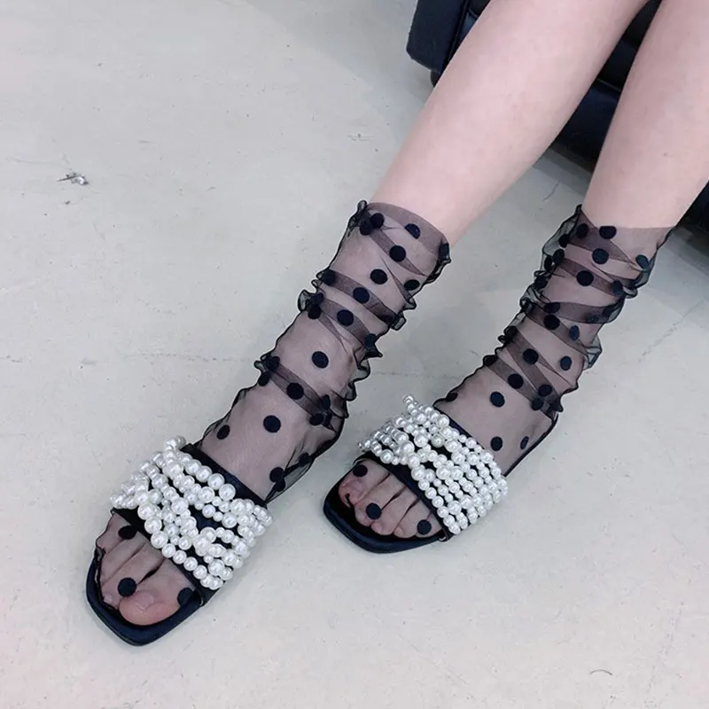 Носки женские весенне летние тонкие с эффектом флока большие волнистые