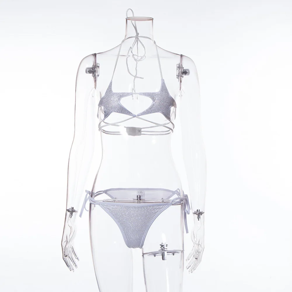 Пляжное бикини сексуальный женский комплект 2 шт. сверкающий бриллиант Короткие