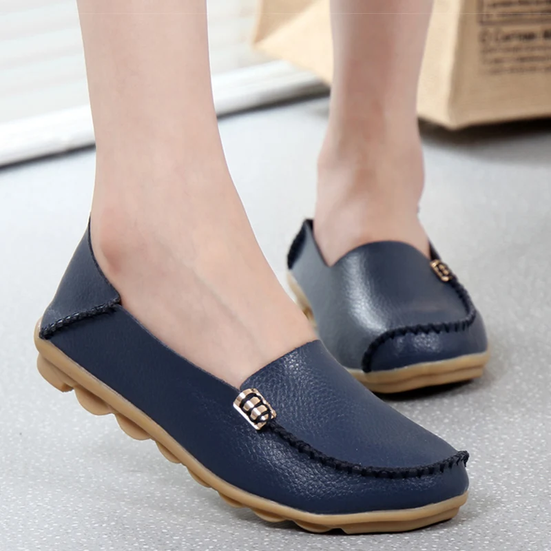 Dark Blue Женская обувь; кроссовки из натуральной кожи; женские лоферы без шнуровки; женская обувь на плоской подошве; мокасины на низком каблуке; обувь - Цвет: Dark Blue