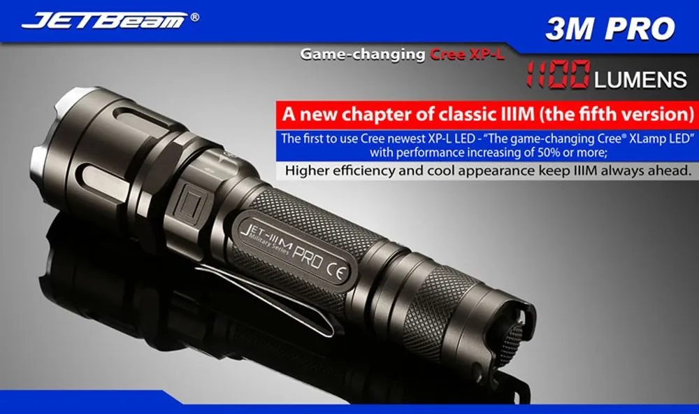 Тактический фонарь JETBEAM IIIM PRO CREE XP L светодиодный 1100 люменов дальность луча 320