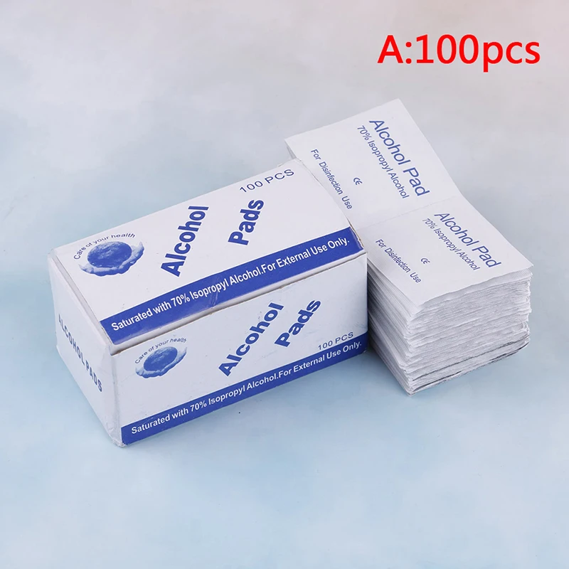 

100pcs/lot Alcohol Prep Swap Pad First Aid Home Makeup Wet Wipe For Antiseptic Skin Cleaning Care Jewelry Mobile Phone Clean
