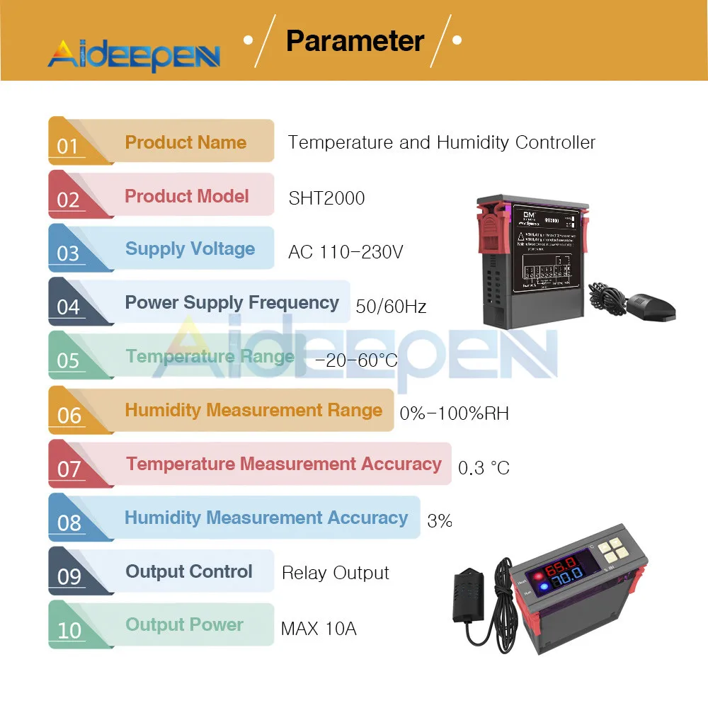 SHT2000 DC12V 24V AC 110-220V Цифровой термостат гигростат регулятор температуры и влажности Регулятор терморегулятор гигрометр