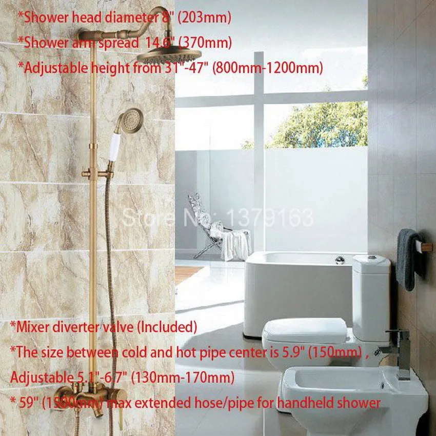 

Brass Antique Retro Bathroom Rainfall Bathtub Shower Mixer Tap Faucet Single Handle Wall Mounted ars226