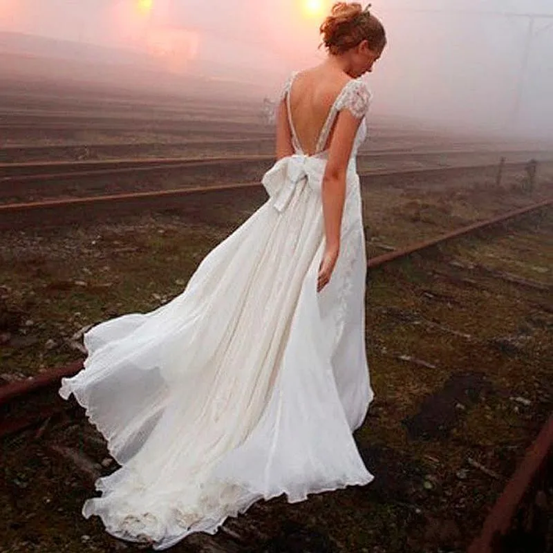 Новое Прибытие line Свадебные Платья Турция Cap Рукавом Империя Аппликации Кружева