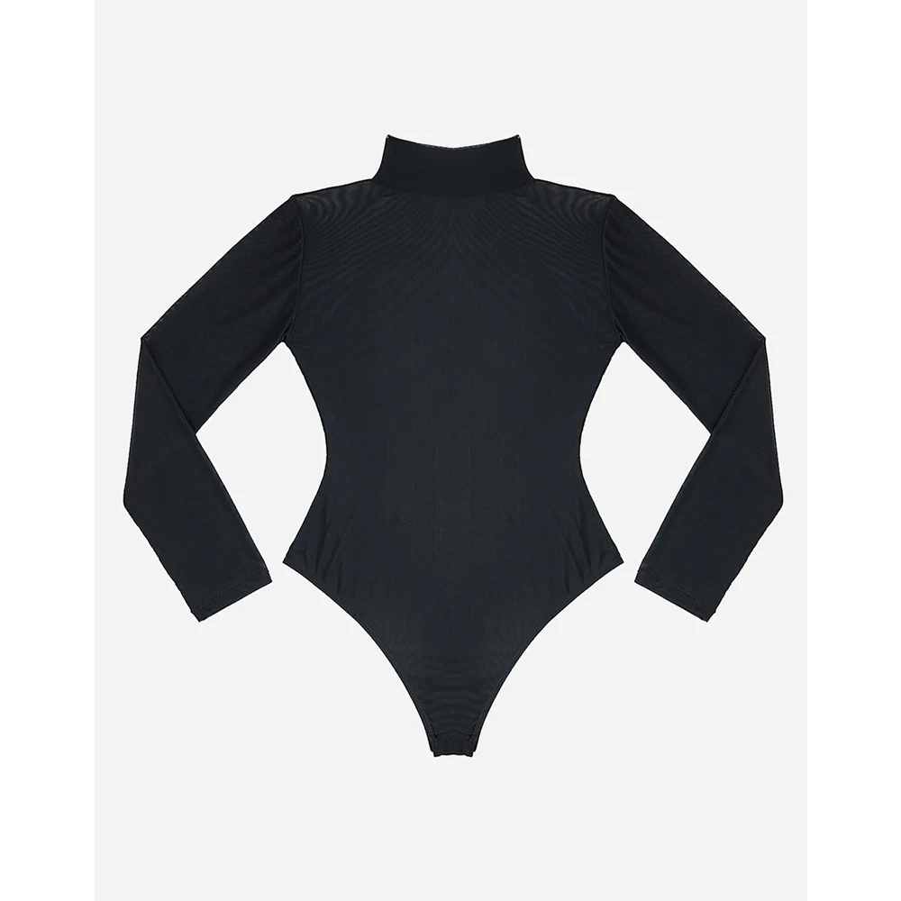 Женский черный сетчатый без подкладки ложный вырез боди Сексуальная водолазка