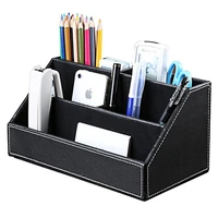 mirui pu leather desk stand skin care cosmetic organizer pen holder desktop accessories storage grids container gifts box case