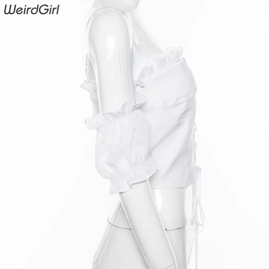 Weirdgirl, женские футболки, сексуальные и Клубные, модные, женские, бандажные футболки, короткий рукав, с открытыми плечами, одноцветные, для девушек, летние, базовые футболки, новинка