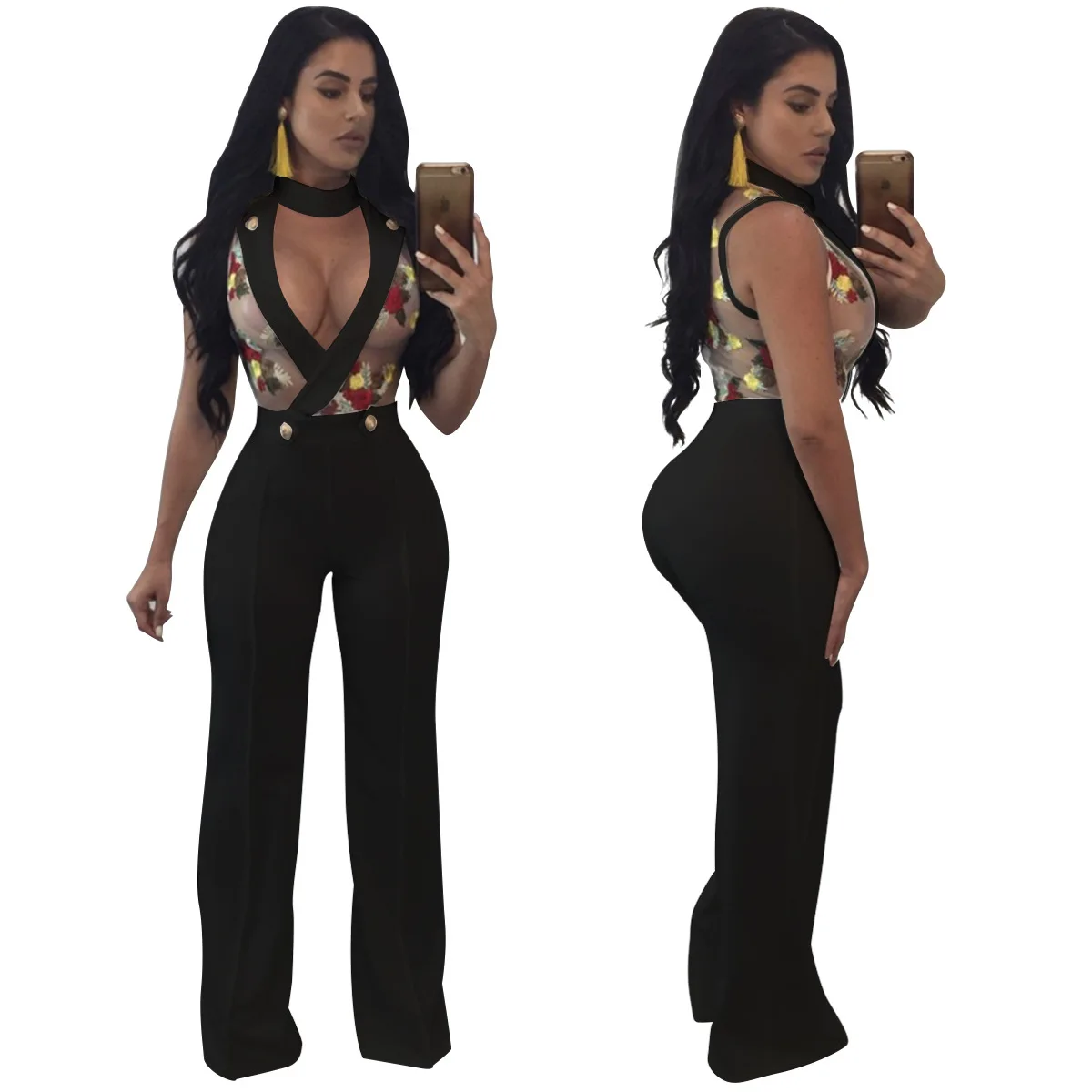 Комбинезоны с вышивкой Женские летние комбинезоны вырезом облегающие для