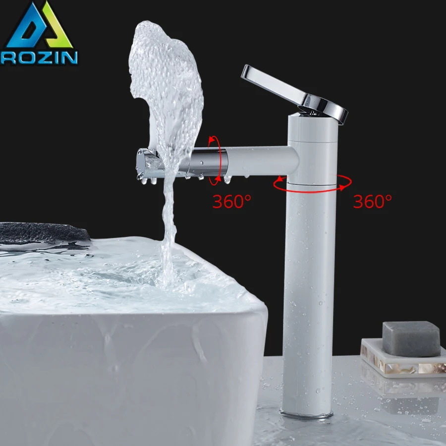 High White Painting Basin Taps Bathrooms Crane Torneira with Aerator 360 Free Rotation Single Lever Hot Cold Water Tap