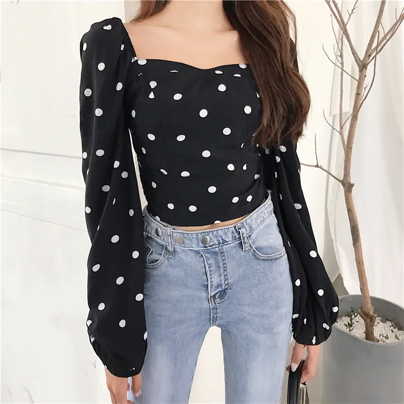 Винтажный милый стиль осень 2020 новая мода Длинные Пышные Рукава одноцветные