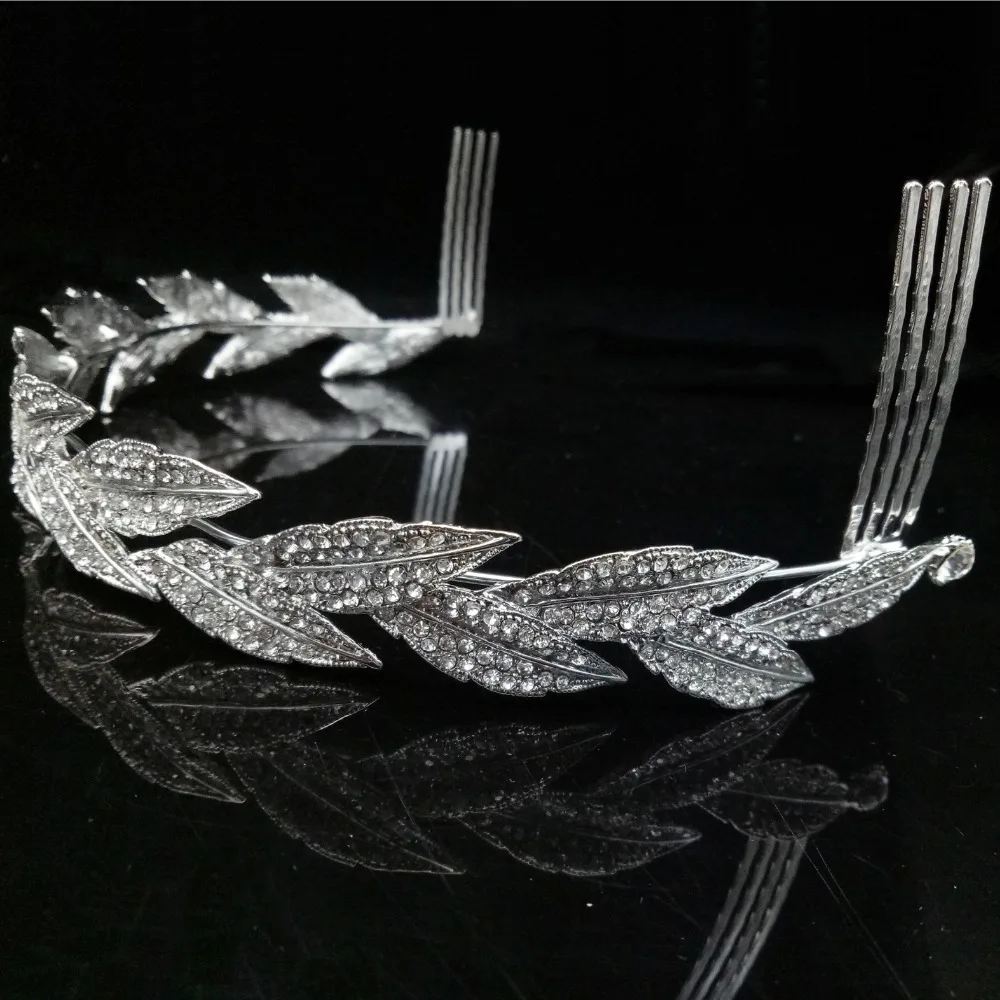 Стразы тиара с листьями для невесты свадебные украшения волос лозой аксессуары