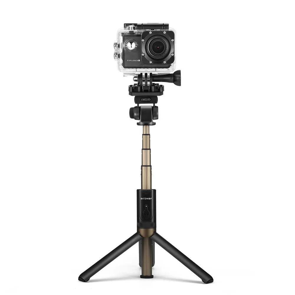 BlitzWolf 4 в 1 BW-BS3 Спортивная Bluetooth-гарнитура Selfie Stick Выдвижная складная беспроводная штатив-монопод для Gopro 8 7 6 Osmo Action для iPhone 11 X Xiaomi 9 Huawei P30 Pro смартфон Samsung - Цвет: Черный