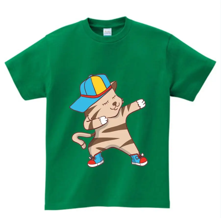 green childreT-shirt Детская летняя футболка футболки с короткими рукавами для мальчиков и девочек с забавным рисунком кота Санта Клауса, даб Дэнс, футболка для детей 2-15 лет - Цвет: green childreT-shirt
