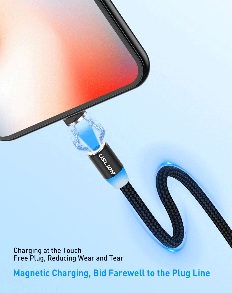 USLION 2 м Магнитный Micro USB кабель type C для iPhone XS Max X телефон зарядное устройство провод для samsung Xiaomi huawei P30 Pro Магнитный кабель