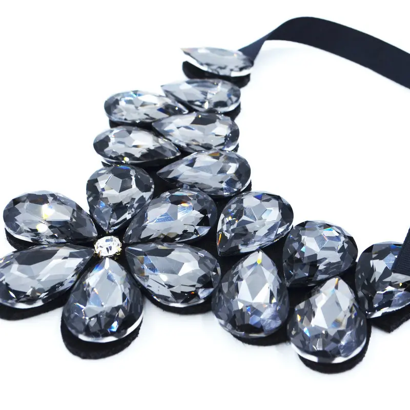 Fashion collar water drop Crystal Rhinestone MultiColor Flower Ribbon Power Statement Necklace & Pendants Women Jewelry Gift