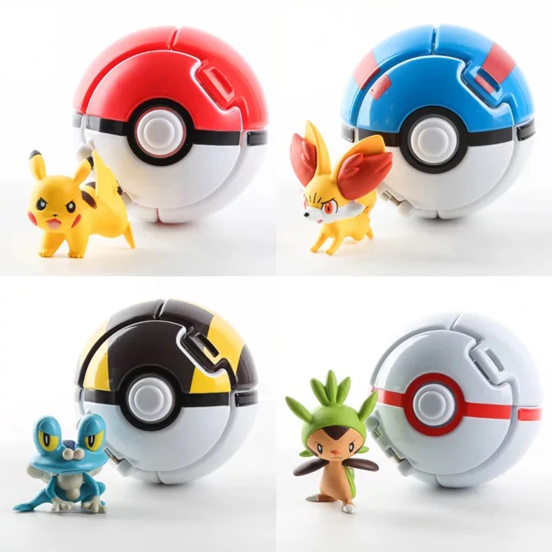 4 стиля покебол(7 см)+ 1 фигурка аниме(4-5 см) внутри фигурки Пикачу Pocket Monster Ball Figure Toys для детей# B